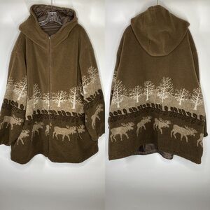 Vintage Willow Lane Moose Tree Brown Full Zip Reversible Hooded Jacket Size 5X